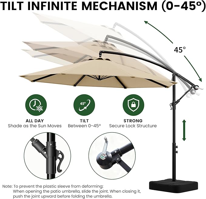 OLILAWN Cantilever Offset Patio Umbrellas, Outdoor 10 feet Large Patio Umbrella with Base Included, Upgraded Yarn-dyed Fabric Shade, Sturdy 8 Rids, 360 Degree Rotation & Easy Tilt Adjustment, for Resort Courtyard Hotel Leisure Zone Commercial Leisure T...