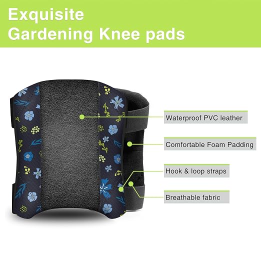 Garden Knee Pads for Women, Lightweight Waterproof KneePads for Gardening, Anti Slip Leather Foam Padding Kneeling Pads for Flooring and Carpet Cleaning, House work, Gardening Maintain, Knee Protector, Blue Flower
