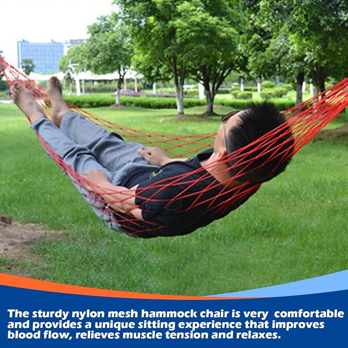 Swing Hanging Rope Hammock, Nylon Hanging Hammock, Sleeping Net Bed for Outdoor Camping (Orange)
