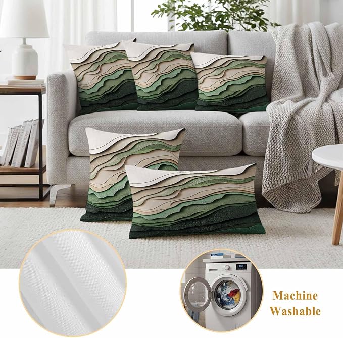 Abstract Wave Texture Outdoor Waterproof Throw Pillow Covers Set of 2, 20"x20", Retro Watercolor Bump Decorative Pillow Covers Outside Cushion Case for Patio Porch Garden