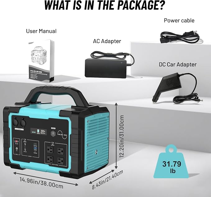 1000W Portable Power Station 1024Wh LiFePO4, (20000W Peak) Backup Battery, Solar Generator for Home Emergency Camping