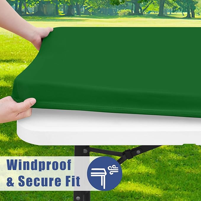 Moosfor Spandex 6 Foot Rectangle Table Cloth 2 Pack, Elastic Fitted Tablecloths for Picnic, Stretch Washable Patio Table Cover for Outdoor, Camping, Banquet and Parties (Emerald Green, 18"x72")