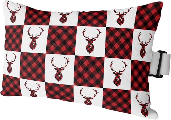 Outdoor Pillows Covers with Inserts Winter Christmas Elk Red and Black Plaid Waterproof Recliner Pillow with Adjustable Strap Throw Pillows for Patio Furniture Pool Lounge Chair, 11x16 inch, 1PCS