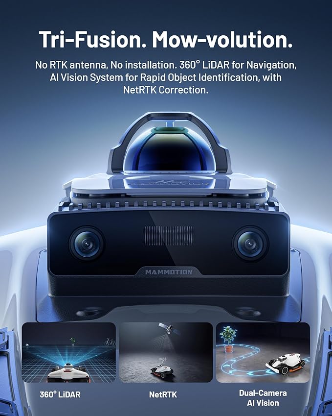 Mammotion LUBA 3 AWD 3000 Robot Lawn Mower with Garage (Ship Separately), 0.75 Acre, 360° LiDAR+NetRTK+AI Vision, All-Wheel-Drive for 80% Slopes, 30 Multi-Zone Management, Cutting Height 1.0"-2.7"