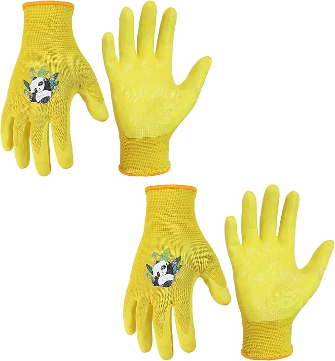 HANDLANDY 2 Pairs Kids Gardening Gloves, Grippy Kids Work Gloves, L | Nitrile Coated Children Toddler Garden Yard Work Cycling Outdoor Playing Gloves for Girls Boys