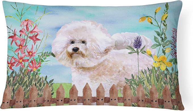 Caroline's Treasures CK1267PW1216 Bichon Frise #2 Spring Canvas Fabric Decorative Pillow Machine Washable, Indoor Outdoor Decorative Pillow for Couch, Bed or Patio, 12HX16W
