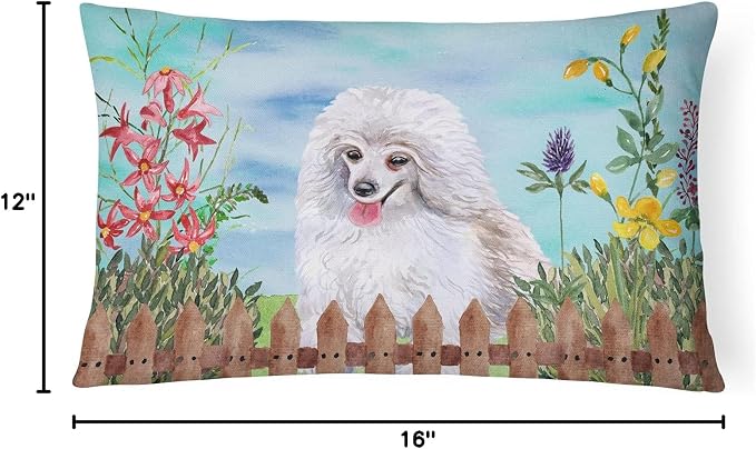 Caroline's Treasures CK1245PW1216 Medium White Poodle Spring Canvas Fabric Decorative Pillow Machine Washable, Indoor Outdoor Decorative Pillow for Couch, Bed or Patio, 12HX16W