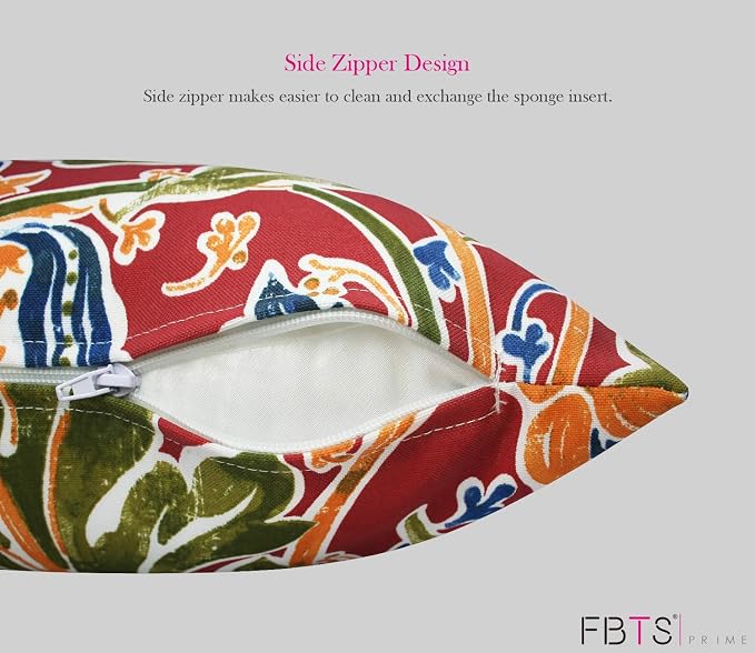 Pack of 2 Outdoor Waterproof Decorative Throw Pillows with Inserts for Patio Furniture, 18x18 Inch Square Fade Resistant Patio Garden Cushions for Couch Bed Sofa, Jacobean Red