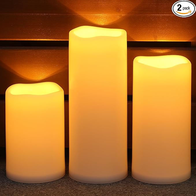NURADA Large Outdoor Solar Candles Waterproof - 6" 8" 10" x 4" Rechargeable Solar Powered Flameless LED Pillar Flickering Candle for Patio Porch Lanterns Decor - Ivory Set of 3