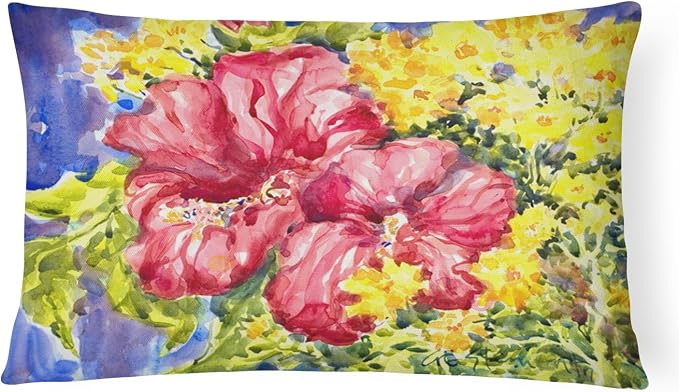 Caroline's Treasures 6056PW1216 Flower - Hibiscus Canvas Fabric Decorative Pillow Machine Washable, Indoor Outdoor Decorative Pillow for Couch, Bed or Patio, 12HX16W