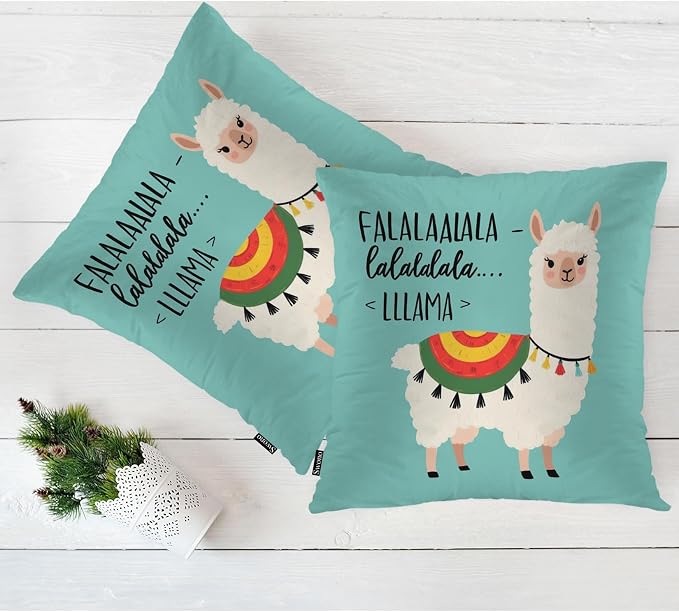Swono Llama Cozy Pillowcases, Funny Alpaca Llama Falala Decorative Throw Pillow Covers, Outdoor, Office, Sofa, Car, Picnic, 18" x 18", 2 Pack