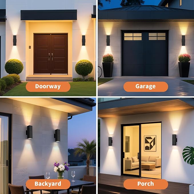 1 Pack Dusk to Dawn Outdoor Lighting, LED Square Up and Down Outdoor Sconce Lights, Matte Black Exterior Lighting Fixtures with 7W LED Bulbs, Front Porch Lights for house, Garage, Patio, Doorway