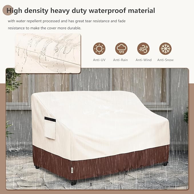 3-Seater Heavy Duty Patio Bench Loveseat Cover,100% Waterproof Outdoor Sofa Cover 76" W x 32.5" D x 33" H,Patio Furniture Couch Covers(Beige)