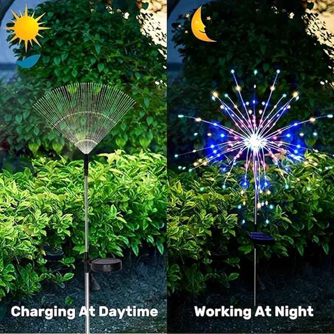 XIHAMA Solar Garden Lights 2 Pack Firework Lights Outdoor Waterproof, 200 LEDs with 8 Lighting Modes for Yard Pathway Patio Party Wedding Decorative (White)