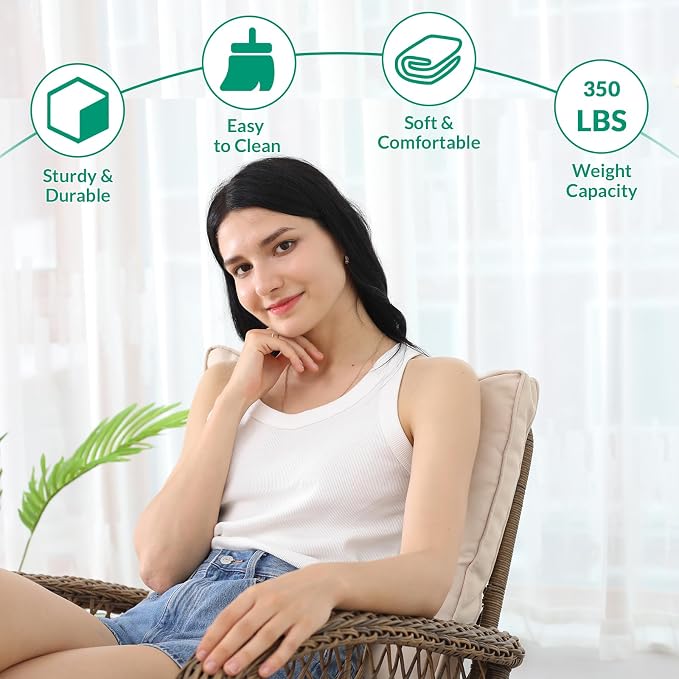 VIVIJASON 4-Piece Outdoor Patio Wicker Conversation Sets, All Weather Outdoor Rattan Furniture Set Includes Glider Loveseat, Coffee Table, 2 Rocking Chairs with Cushions for Backyard, Light Brown