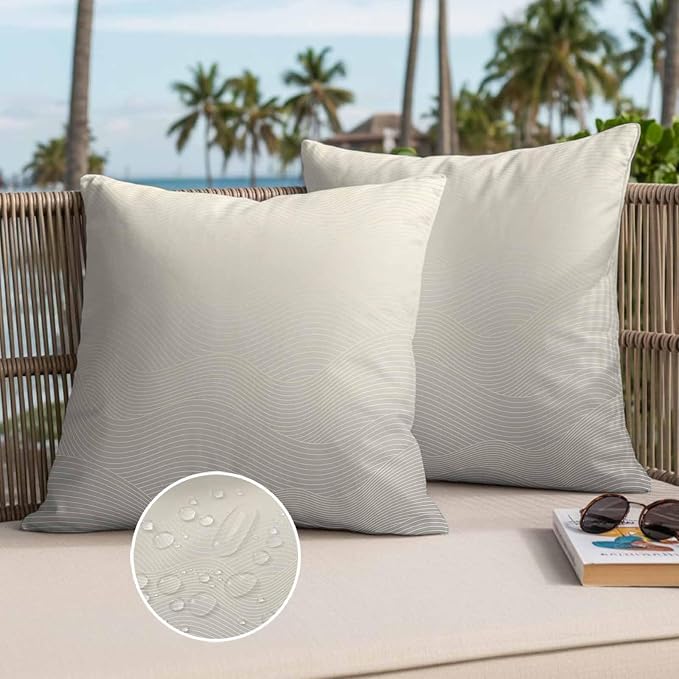 Abstract Gradient Outdoor Waterproof Throw Pillow Covers Set of 2, 24"x24", Line Art Decorative Pillow Covers Outside Cushion Case for Patio Porch Garden