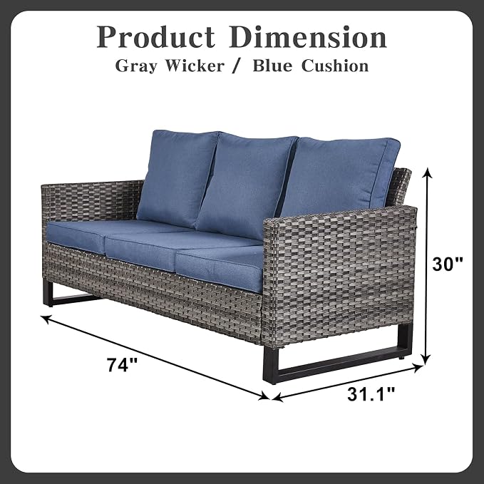 Belord 6 Piece Outdoor Furniture Patio Wicker Sofa Set, Oversize Outdoor Swivel Rocker Chairs with Rattan Ottomans, Conversation Sets Patio Furniture Come with Removable Washable Cushion Blue