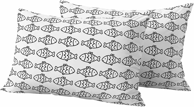 Summer Funny Animals Outdoor Waterproof Throw Pillow Covers Set of 2, 20"x12", Abstract Oceans Black Line Fish Texture Decorative Pillow Covers Outside Cushion Case for Patio Porch Garden