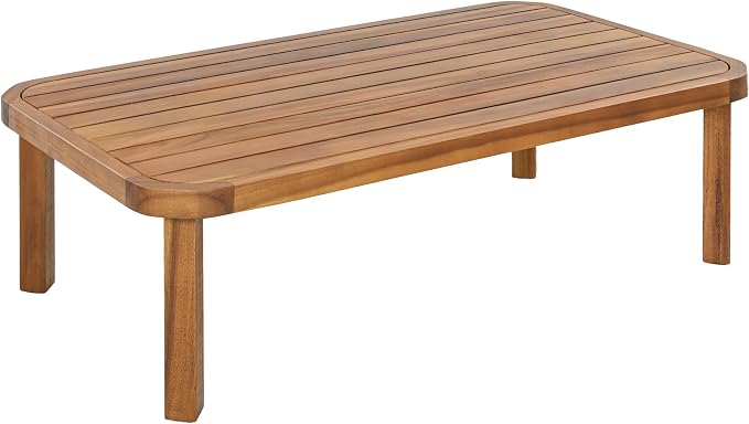 Christopher Knight Home Zura 4 Piece Patio Furniture Set with Removable Cushion, Outdoor Acacia Wood Conversation Set with Ottoman, Outdoor Sectional Sofa Set with Coffee Table, Teak+Cream