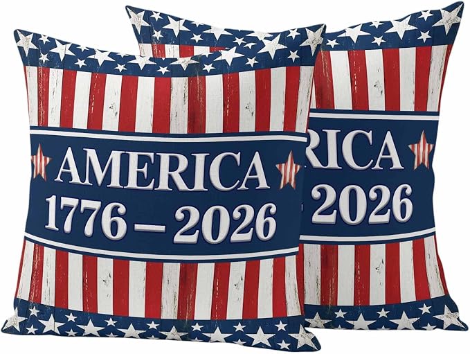 Outdoor Pillow Covers Waterproof, 250 Year American Anniversary Flag Decorative Square Throw Pillowcases Patio Cushion Covers for Tent/Garden, 20" x 20" 2 Pack, Blue Red USA