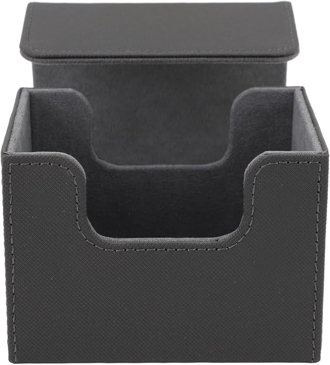 Zunate Card Deck Box with Magnetic Flap Lid, Large Capacity PU Leather Storage Box/Cover for Game Cards and Tarot Cards, Black, Holds Up to 100 (Grey)