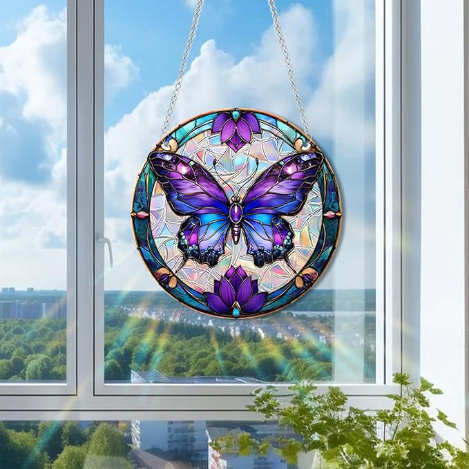 Acrylic Suncatcher Window Hanging, Butterfly Sun Catcher Rainbow Indoor Window Decoration for Living Room Bedroom Summer Home Balcony Ornaments, 7.87 inches