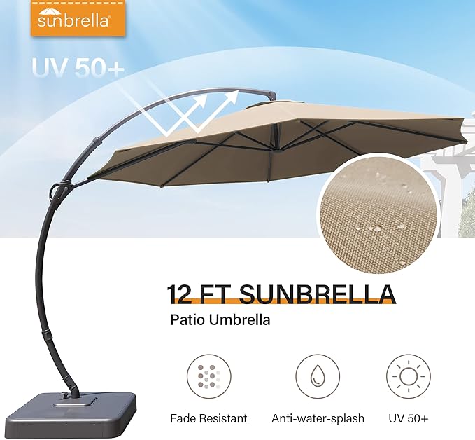 LAUSAINT HOME Outdoor Patio Umbrella with Base included, Deluxe Curvy Cantilever Umbrella Heavy Duty Offset Hanging Umbrella