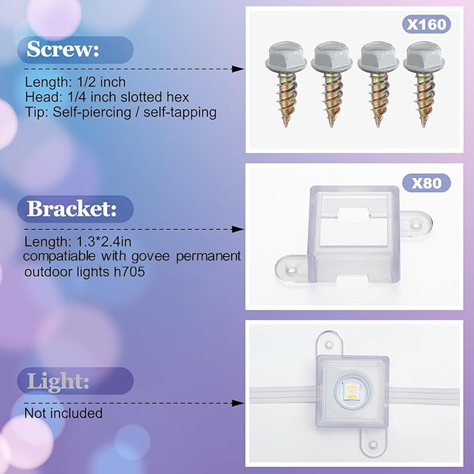 Beeveer 80 Light Clips for Govee H705 H805 with 160 Screws Mounting Clips Compatible with Govee Permanent Outdoor Lights Extension(Clear)