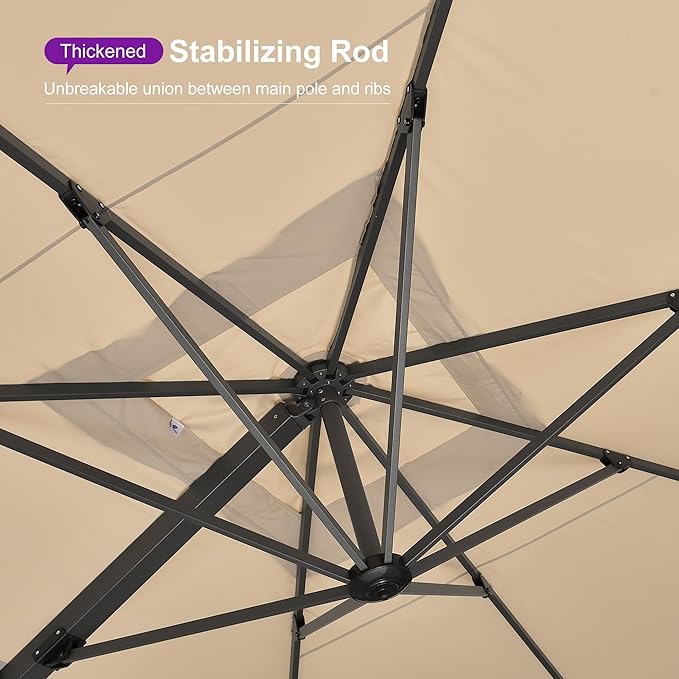 PURPLE LEAF 11 FT Square Patio Cantilever Umbrella with Base Included Large Outdoor Offset Umbrella with 360-degree Rotation for Garden Deck Backyard Pool Beige