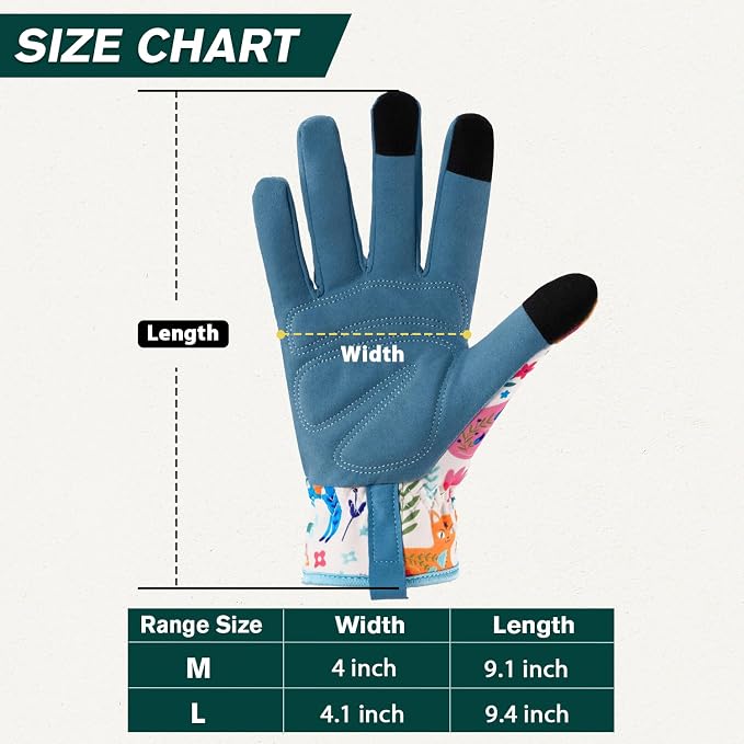 Gardening Gloves for Women, Touchscreen Printed Thorn-Proof | Non-Slip Work Gloves, Ideal Gift for Gardeners, Suitable for Yard Landscaping, Planting & Outdoor Gardening