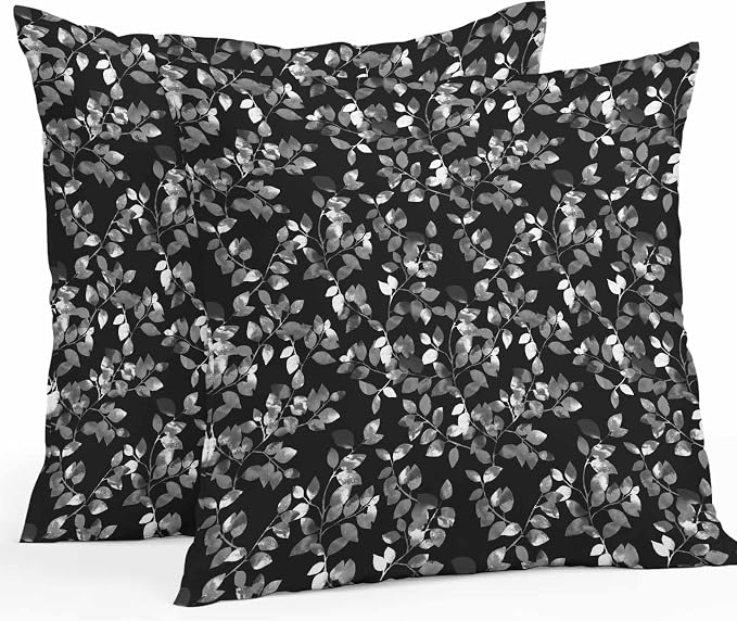 Black Botanical Outdoor Pillow Covers 26x26 Inch Throw Pillow Covers Set of 2 Waterproof Decorative Pillow Cases Pastoral Spring Floral Classic Black Cushion Covers for Patio Furniture Garden Couch