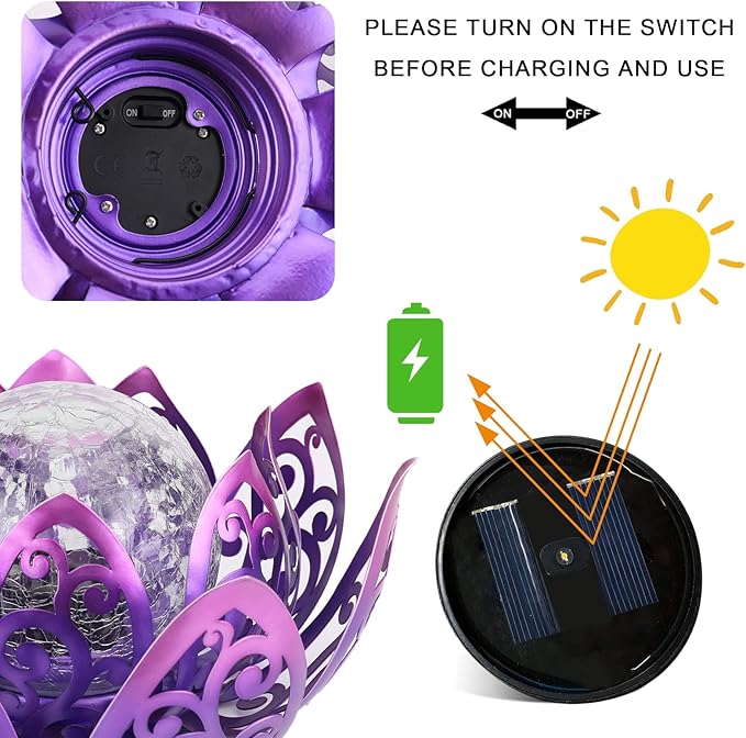Afirst Solar Lights Outdoor, Lotus Lamp Metal Glass Crackle Solar Lantern Valentine's Day Gift Decorative Waterproof Landscape Path Light for Patio,Lawn,Walkway,Tabletop,Pathway Garden Decor