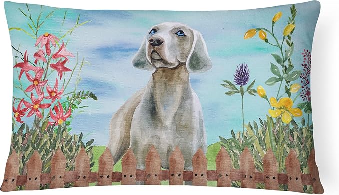 Caroline's Treasures CK1236PW1216 Weimaraner Spring Canvas Fabric Decorative Pillow Machine Washable, Indoor Outdoor Decorative Pillow for Couch, Bed or Patio, 12HX16W