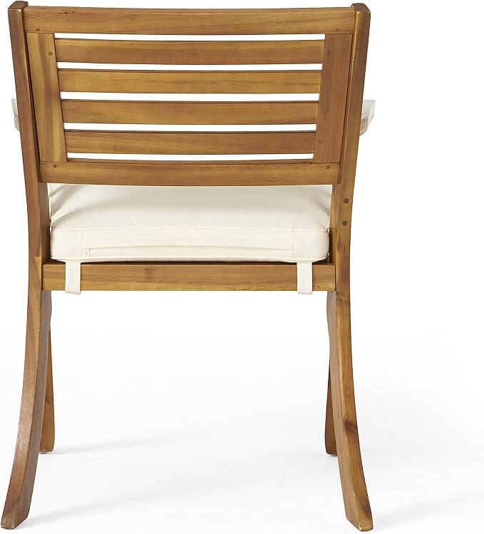 Christopher Knight Home Hermosa Acacia Wood Patio Dining Set with Bench, Solid Wood Outdoor Dining Table Set for 6, Outdoor Dining Set with Water-Resistant Cushion, Teak+Cream