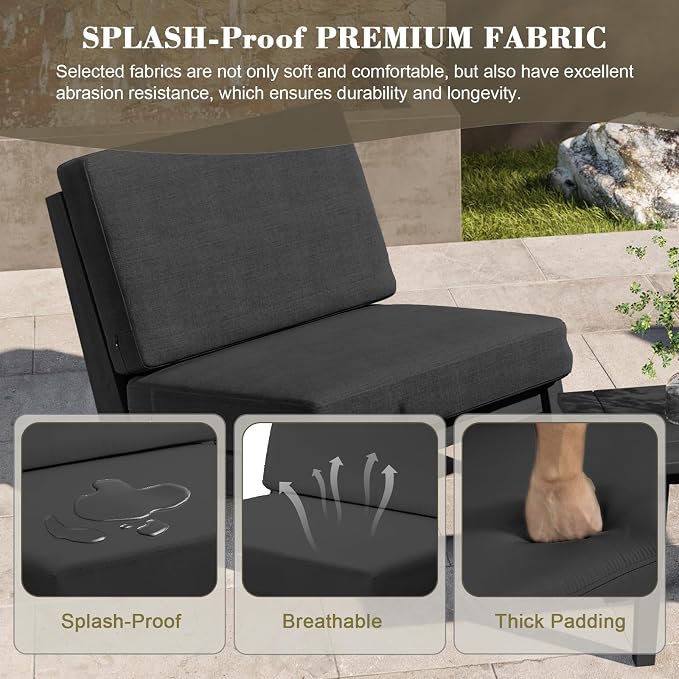 2 Piece Dark Wood Patio Chairs Outdoor Bistro Chair, All Weather Outdoor Furniture Patio Sofa Backyard Seating Group Conversation Sets with Dark Gray Cushions