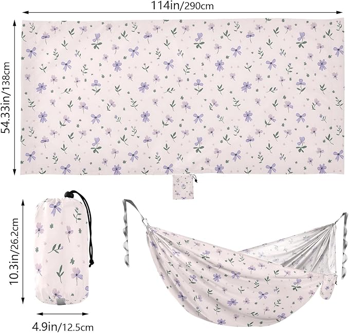 Camping Hammock Outdoor Hammocks for Outside Lilac Florals Bows Beach Trees Portable Lightweight with Pockets Tree Straps Indoor