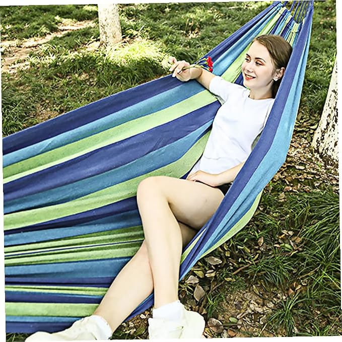 Double Hammock Canvas Swing for Outdoor Camping and Travel, Widened Portable Hanging Hammock with Thickened Blue Material, Suitable for Adults and Patio Garden Use