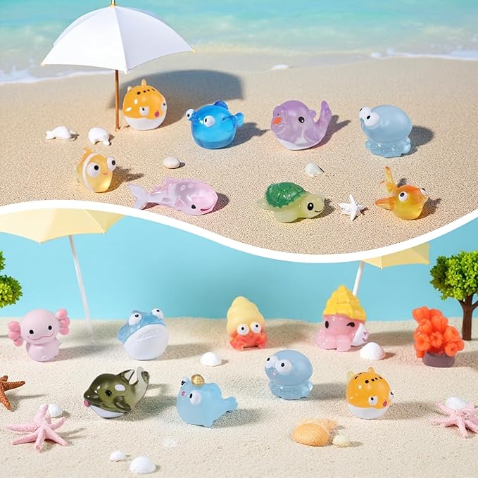 50 Pcs Mini Ocean Resin Animals Figures 50 Styles for Aquarium Decorations | Tiny Sea Animal to Hide Little Animals Figures for Fish Tank Ornaments Fairy Garden Miniature Landscape Dollhouse Accessories