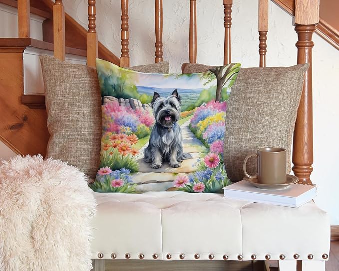 Caroline's Treasures Skye Terrier Spring Path Throw Pillow Machine Washable, Indoor Outdoor Decorative Pillow for Couch, Bed or Patio, 14Hx14W