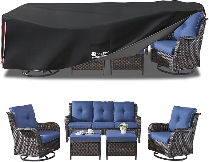 Outdoor Furniture Covers Waterproof,600D Heavy Duty Patio Cover for 5 PCS Sets Sectional Sofa Couch Dining Rocking Swivel Chairs Ottomans Coffee Table,88L x 62W x 28H inch Black
