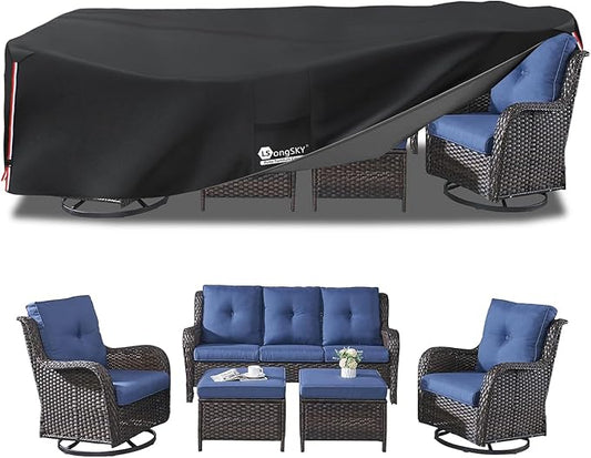 Outdoor Furniture Covers Waterproof,600D Heavy Duty Patio Cover for 5 PCS Sets Sectional Sofa Couch Dining Rocking Swivel Chairs Ottomans Coffee Table,88L x 62W x 28H inch Black