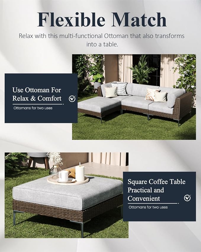 LayinSun 10-Piece Wicker Rattan Patio Furniture Set, Deep Seating Outdoor Modular Sectional Sofa Conversation Set with Thick Cushions for Lawn, Garden