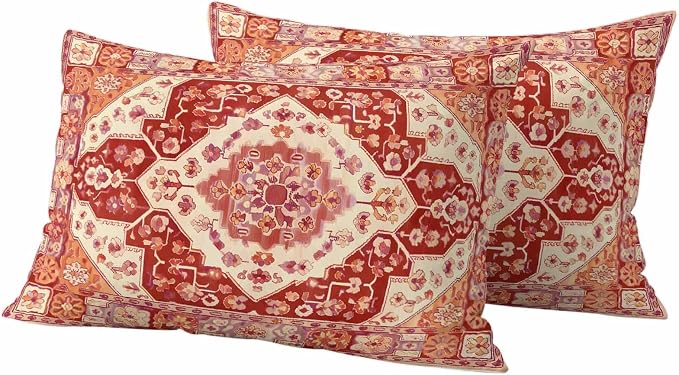 Red Bohemia Turkish Pattern Outdoor Pillow Covers Set of 2 Retro Ethnic Style Waterproof Throw Pillow Cover Decorative Cushion Cases for Patio Porch Garden 20X12 Inch