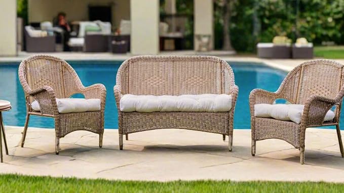 RSH DECOR: Sunbrella Tufted Wicker U-Shape Cushions Set of 2 | 19” x 19” | Water and Fade-Resistant Performance Fabric | Outdoor Seat Cushions for Patio Furniture | Canvas Spa - Made in USA
