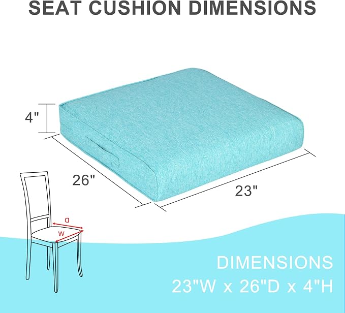Aoodor Patio Chair Cushions Set of 4, 23 x 26 x 4 Inch Water Resistant Outdoor Seat Cushions with Handle and Ties, Square Corner Cushions for Patio Furniture Garden Lawn, Teal