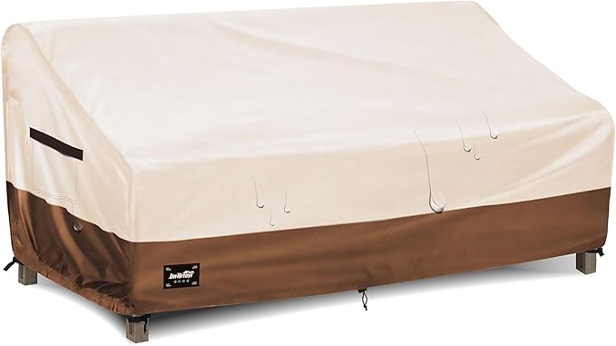 JinHrtoyi 3-Seater Outdoor Couch Cover, 76Wx32Dx31H inches Outdoor Furniture Covers Waterproof,100% Waterproof Heavy Duty Patio Furniture Covers,Beige&Brown Modern Style Outdoor Sofa Cover
