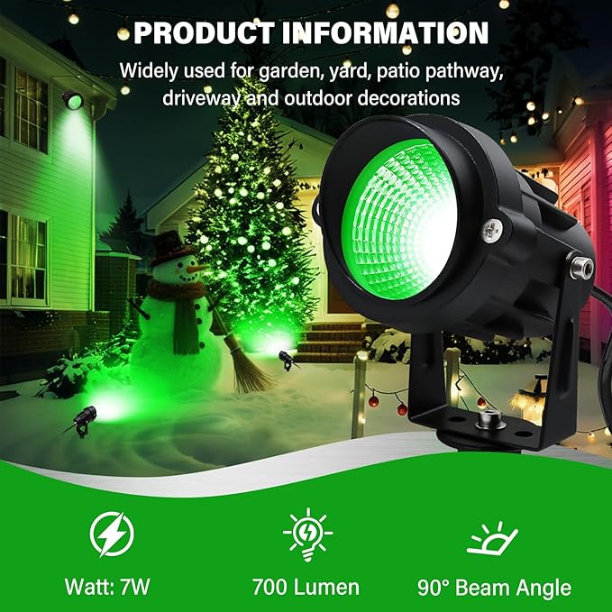 Christmas Spot Lights Outdoor Landscaping Spotlight,12W Green LED Landscape Lighting for Yard Garden Easter Lawn Lighting,2Pack