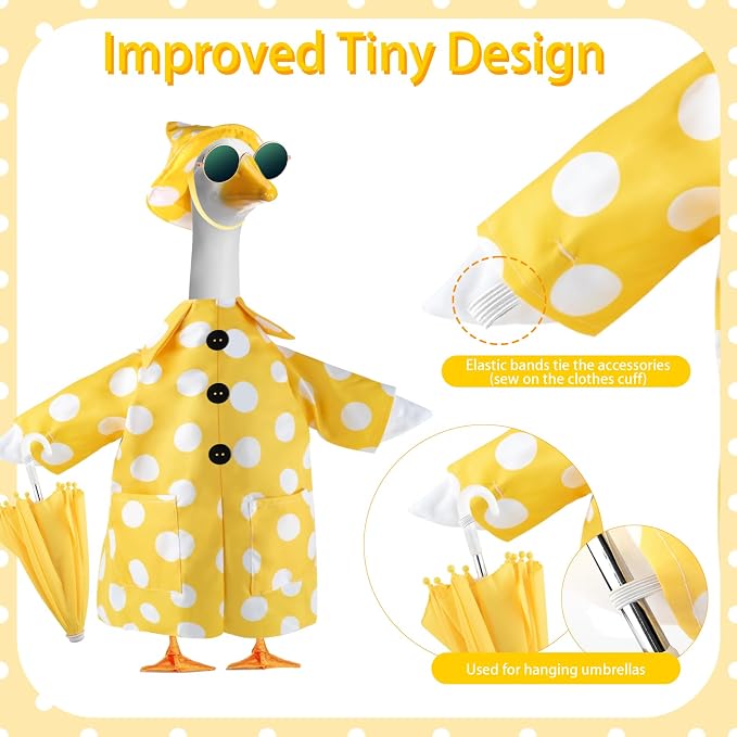 Porch Goose Outfits Summer with Sunglasses & Umbrella & Hat, Polka Dots | For 23" Cement Plastic Goose Statue, Autumn Costumes, Garden Lawn Decor, Goose Costume for Yard Statues, Hawaiian Style