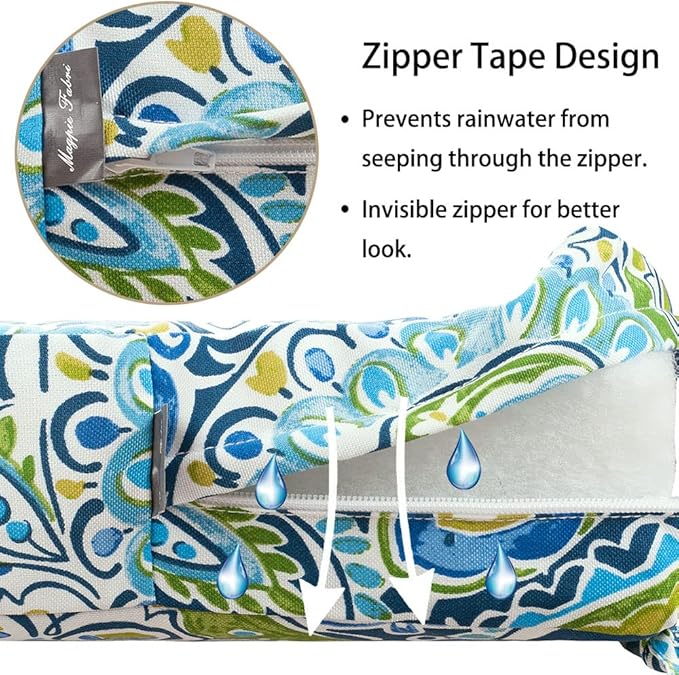 Magpie Fabrics Patio Bench Cushion Cover 45x18x3 Inch, NO Insert! Water&Fade Resistant Outdoor Loveseat Replacement Cover with Zipper (Paisley Lapis Green)