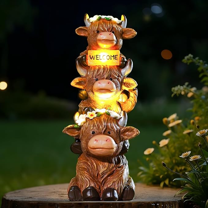 twinbling 16 in Large Solar Garden Highland Cow Statue | Big Garden Sculptures with Flower Decoration Birthday Gifts for Women Mom Yard Decor for Garden Patio Lawn Ornaments